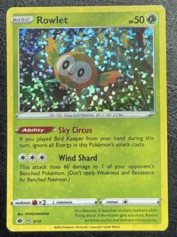 Pokemon Card Basic Rowlet Holo Foil 50 HP Excellent 2/15 2022 - Image 2