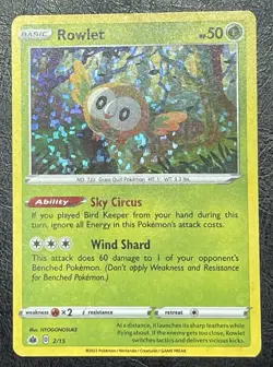 Pokemon Card Basic Rowlet Holo Foil 50 HP Excellent 2/15 2022 - Image 3