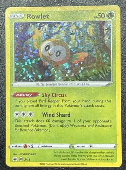 Pokemon Card Basic Rowlet Holo Foil 50 HP Excellent 2/15 2022 - Image 4