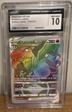 2022 Pokemon SW&SH Brilliant Stars Charizard VSTAR Rainbow CGC 10 Gem Mint #174 - Image 1