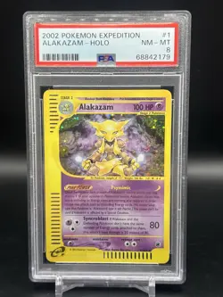 2002 Pokemon Expedition Alakazam 1/165 Holo Rare PSA 8 NM English WOTC E SERIES - Image 1