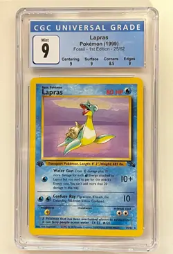 1999 Pokemon 1st Edition Fossil Lapras Non Holo Rare 25/62 CGC 9 - Image 1
