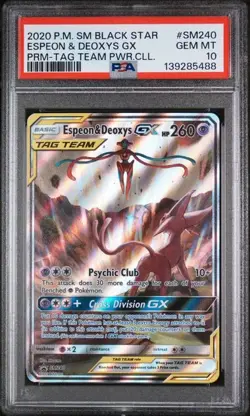 2020 POKEMON SM BLACK STAR PROMO #SM240 ESPEON & DEOXYS GX PSA 10 (Q488 - Image 1