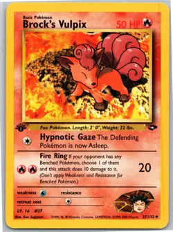 Brock's Vulpix Uncommon Gym Challenge 1st Edition 037/132 Pokemon Card LP - Image 1