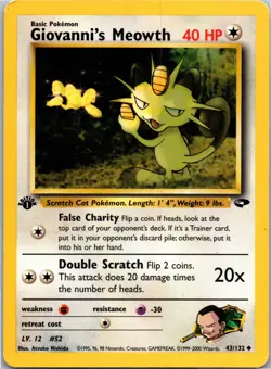 Giovanni's Meowth 43 Uncommon Gym Challenge 1st Edition 043/132 Pokemon Card LP - Image 1