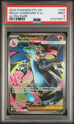 2025 POKEMON PFL EN-PHANTASMAL FLAMES ULTRA RARE #109 MEGA CHARIZARD X EX PSA 9 - Image 1