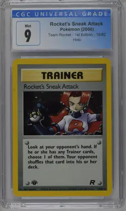 Rocket's Sneak Attack Pokemon 2000 Team Rocket 1st Edition 16/82 Holo CGC 9 Mint - Image 1
