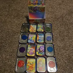 Pokemon TCG Prismatic Evolutions Mini Tin Display Box w/ 8 Tins & Coins NO PACKS - Image 1