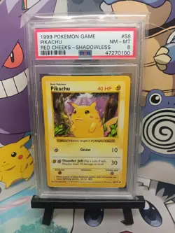 1999 Pokemon Game Pikachu Red Cheeks Shadowless #58 PSA 8 NM-MT - Image 1