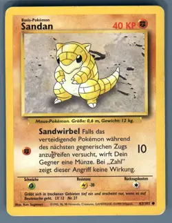 Pokemon - Sandan 62/102 - Base Set - Deutsch German Sandshrew Card 1998 - Image 1