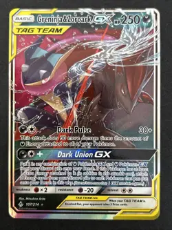 2019 Pokemon SM Unbroken Bonds 107/214 Greninja & Zoroark GX - Image 1