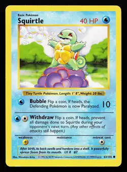 Squirtle 63/102 Common Base Set (Shadowless) Pokemon Card - Image 1