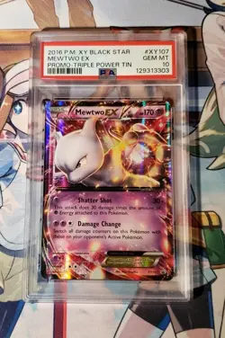 2016 POKEMON XY BLACK STAR PROMO TRIPLE POWER TIN #XY107 MEWTWO EX PSA 10 - Image 1