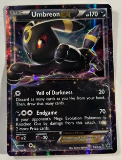 Umbreon EX 55/124 Fates Cld LP 2016 HP170 Basic Ultra Rare Holo Pokemon Card - Image 1