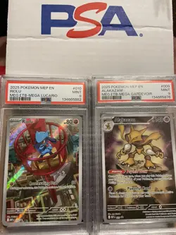 Pokemon 2025 MEP EN PSA 9 Holo Riolu #010 & Alakazam #009 Lot English - Image 1