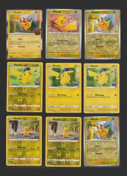Pikachu Pokemon Card Set of 9 English Cards Basic Deck Building Holo Reverse - Image 1
