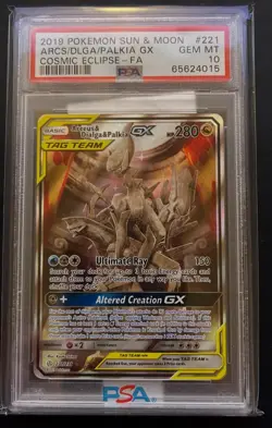 Pokemon TCG Arceus Dialga Palkia GX Card 221/236 Cosmic Eclipse Tag Team PSA 10 - Image 1