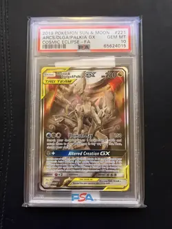 Pokemon TCG Arceus Dialga Palkia GX Card 221/236 Cosmic Eclipse Tag Team PSA 10 - Image 3