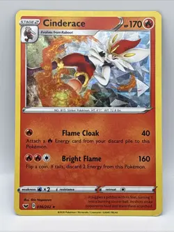 Pokemon TCG - Cinderace Cracked Ice Holo Rare - Sword & Shield 036/202 - Image 1