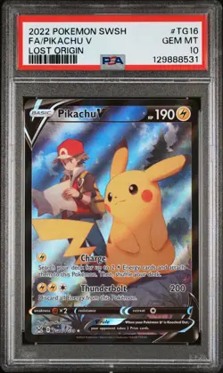 2022 POKEMON SWORD & SHIELD LOST ORIGIN #TG16 FULL ART/PIKACHU V PSA 10 - Image 1