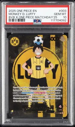 2025 ONE PIECE PROMOS BVB X ONE PIECE MATCH DAY 2025 #003 MONKEY D. LUFFY PSA 10 - Image 1