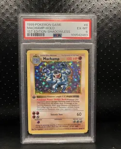Pokemon Machamp Holo Card Base Set 008/102, 1st Edition, Shadowless, PSA 6 - Image 1