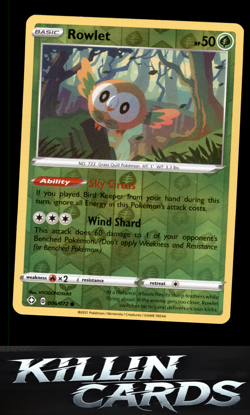 Reverse Holofoil Rowlet 006/072 Pokemon Common Shining Fates Card NM - Image 1