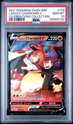2021 POKEMON SWSH BLACK STAR PROMO 133 LANCE'S CHARIZARD V CELEBRATIONS PSA 10 - Image 1