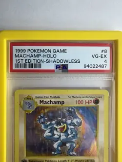 1999 Pokemon TCG Machamp Holo 1st Edition Shadowless PSA 4 VG-EX Yellow Bumper - Image 3