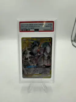 2019 POKEMON SUN & MOON COSMIC ECLIPSE #156 ARCEUS & DIALGA & PALKIA GX PSA 10 - Image 1