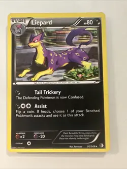 Pokemon TCG Liepard Boundaries Crossed 91/149 Holo Holo Rare NM - Image 1