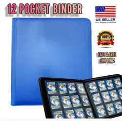 12 Pocket Trading Card BINDER Album Zipper Side Loading 480 Holder Pokemon BLUE - Image 1