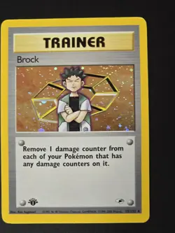 Pokemon TCG Brock 1st Edition Rare Holo Card #15/132 Gym Heros - Image 1