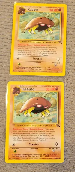 2X Pokemon Card Kabuto Fossil 50/62 LIGHTLY PLAYED Non-Holo Common - Image 1