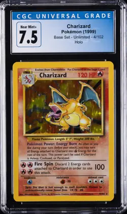 1999 POKEMON BASE SET UNLIMITED HOLO #4 CHARIZARD CGC 7.5 - Image 1