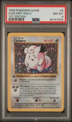 1999 Pokemon Clefairy Base Set Shadowless 1st Edition Holo PSA 8 [5/102] - Image 1