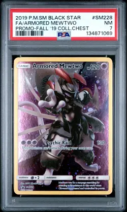2019 POKEMON SM BLACK STAR PROMO #SM228 FULL ART/ARMORED MEWTWO PSA 7 - Image 1