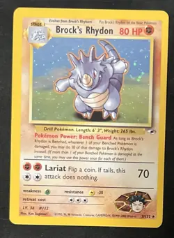 Pokemon TCG Brock's Rhydon Gym Heroes 2/132 Holo Unlimited Rare - Image 2