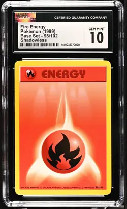 1999 Base Set Pokemon Fire Energy Shadowless CGC 10 98/102 - Image 1