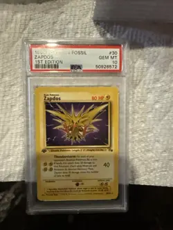 1999 POKEMON FOSSIL 1ST EDITION ZAPDOS #30 PSA 10 GEM MT. - Image 1