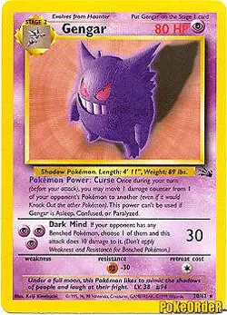 Pokemon Fossil Card 20/62 Gengar UNLIMITED EDITION - Image 1