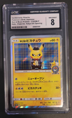 CGC 8 2018 Gentlemanly Pikachu 210/SM-P Japanese Pokemon Center Tokyo DX - Image 1