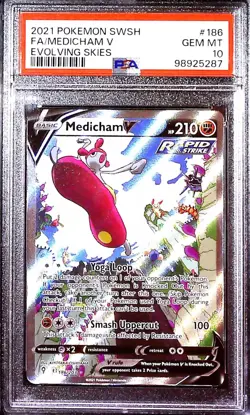 Medicham V Full Art PSA 10 GEM MT 2021 Pokemon SWSH Evolving Skies #186/203 - Image 1