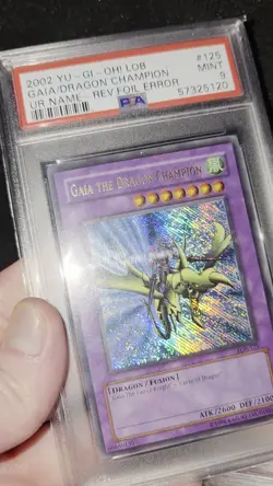 Yu-Gi-Oh LOB Gaia The Dragon Champion Double Error PSA 9 UR Name & Reverse Foil - Image 2