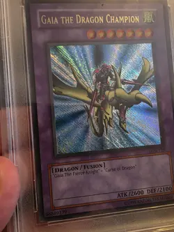 Yu-Gi-Oh LOB Gaia The Dragon Champion Double Error PSA 9 UR Name & Reverse Foil - Image 3