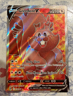 Pokemon Fusion Strike GREEDENT V Ultra Rare Single Card 256/264 Full Art - Image 1