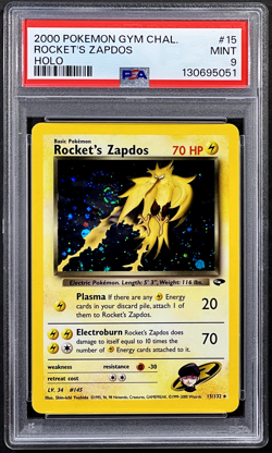 2000 Pokemon ROCKET'S ZAPDOS Gym Challenge HOLO Card 15/132 PERFECT SWIRL PSA 9 - Image 1