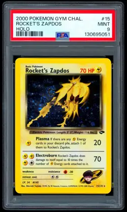 2000 Pokemon ROCKET'S ZAPDOS Gym Challenge HOLO Card 15/132 PERFECT SWIRL PSA 9 - Image 2