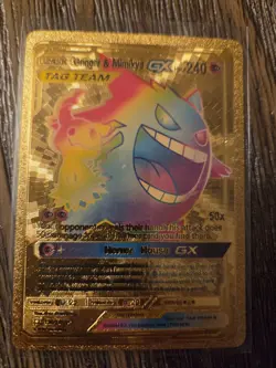 Pokemon Gengar & Mimikyu GX Tag Team GOLD Foil Fan Art Collector Card - 240 HP - Image 1