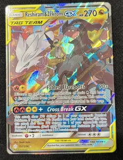 Pokemon Reshiram & Zekrom GX Ultra Rare Holo SM-Cosmic Eclipse Card 157/236 - Image 1